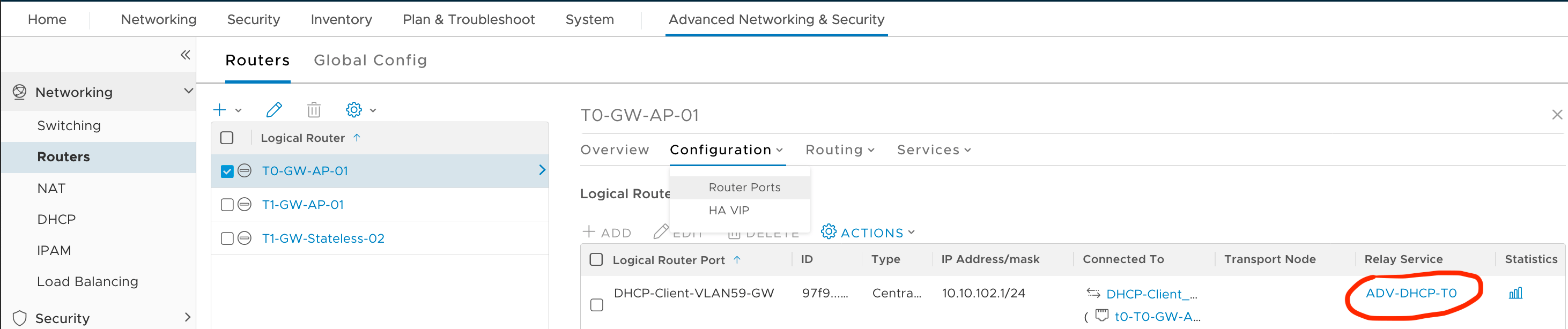 Router Port UI view
