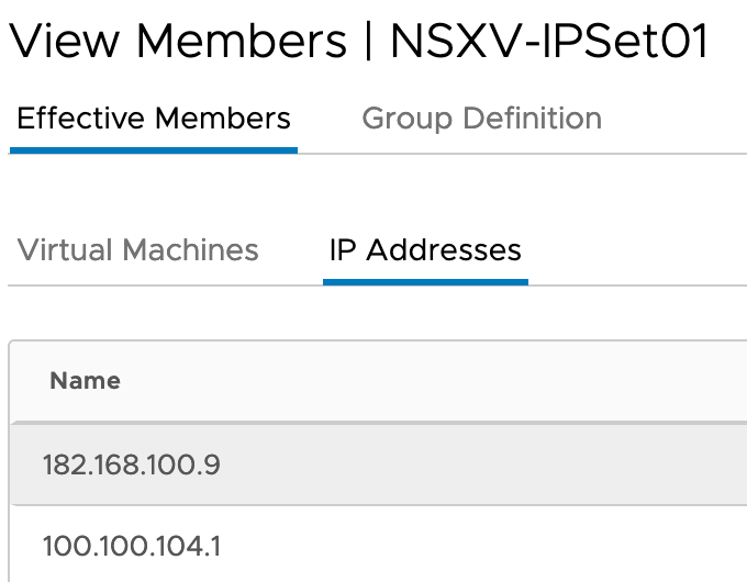 New NSX-T Groups NSXV-IPSET01